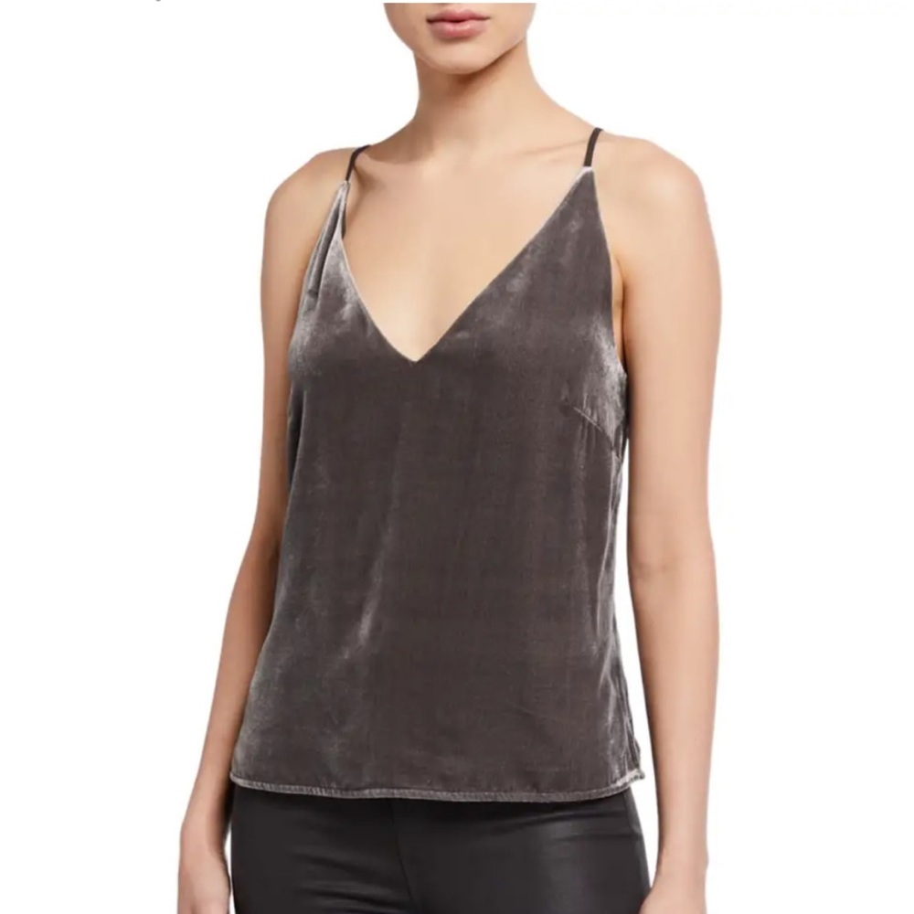 L'AGENCE Womens Gray Velvet Cami Tank Top Size XS V Neck Sleeveless Camisole
